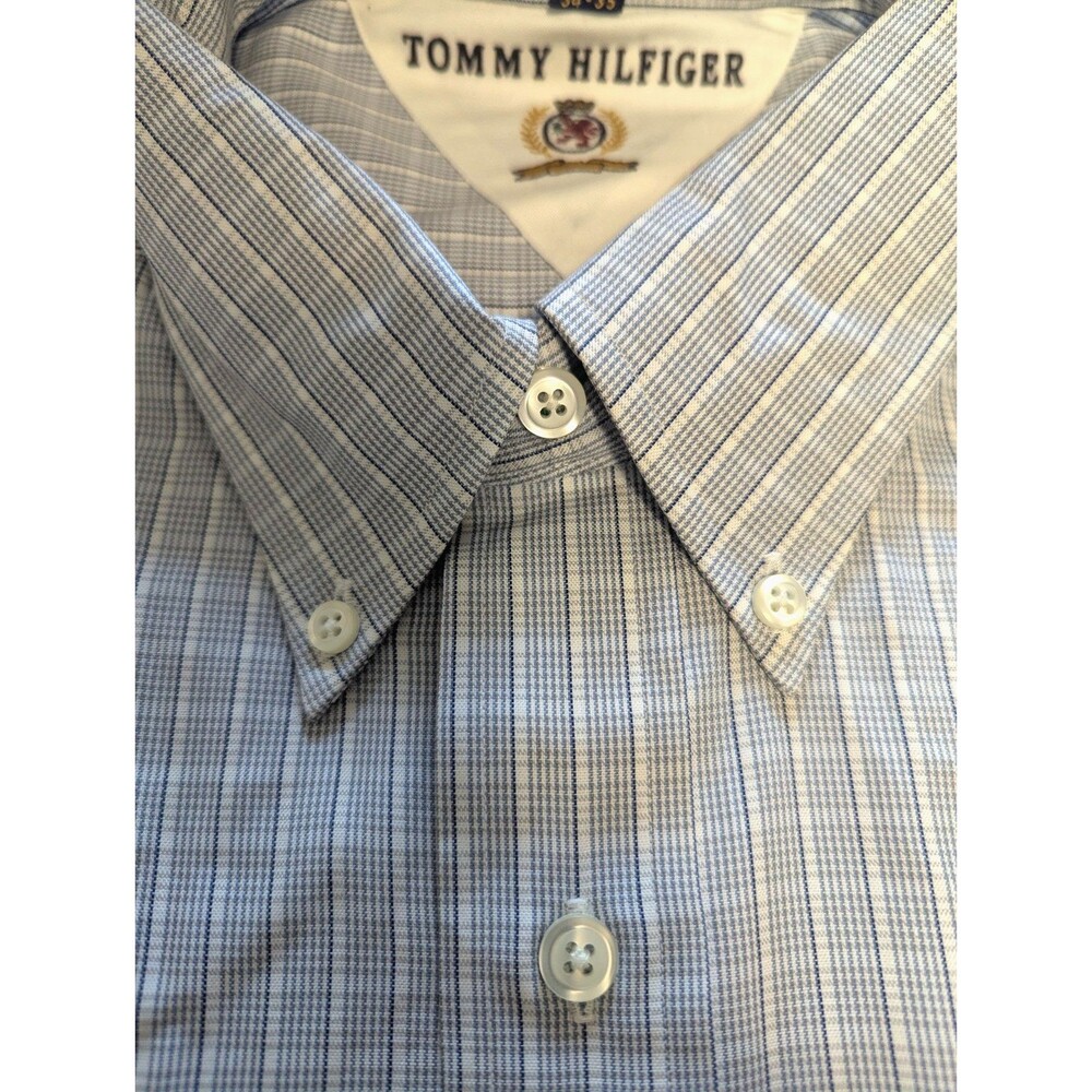 Tommy Hilfiger Long Sleeve Shirt Mens 17 34-35 Gray/Blue Check NWT Vintage